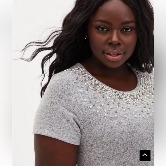 Grey Super Soft Plush Dress with Pearl Neck - Picture 2 of 5